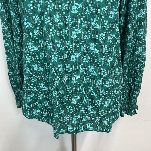 Talbots Blouse sz Medium Dark Green Floral Cottage Core Smocking Prairie Modest - Picture 7 of 10